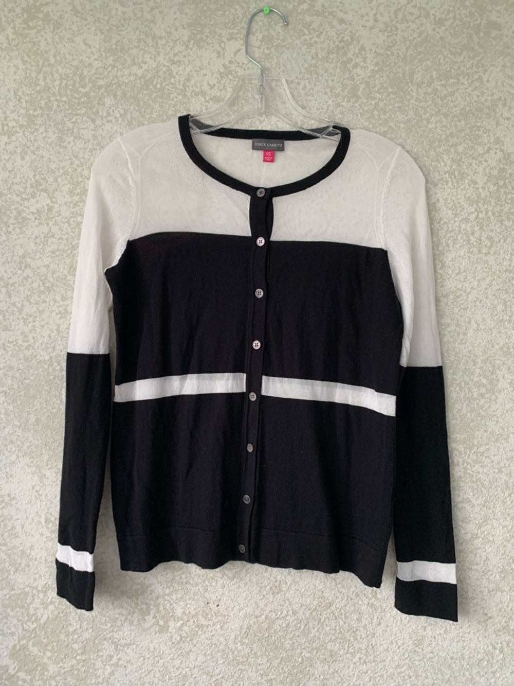 Vince Camuto Black & White Trim Knit Cardigan Petite Small